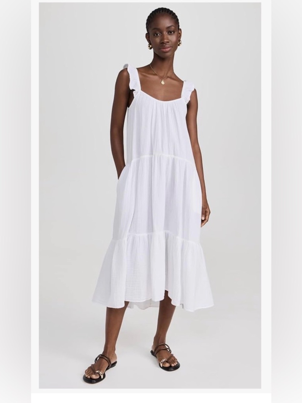 XIRENA Womens Rumer Dress White M Waffle weave gauze midi USA